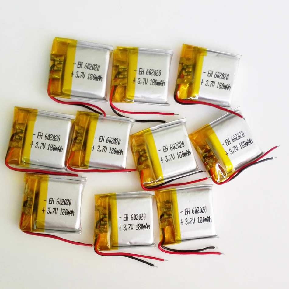 

Wholesale 10 pcs 3.7V 180mAh 602020 Lithium Polymer LiPo Rechargeable Battery For Mp3 Mp4 PAD DVD DIY E-book bluetooth Camera