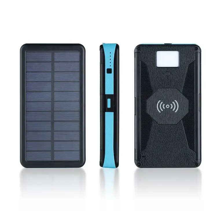 1 solar panel Blue 20000mAh Solar Power Bank Qi Wireless Charger Solar Charger 2 USB Ports LED Light External Battery Power Bank For iPhone Xiaomi - Цвет: 1 solar panel Blue