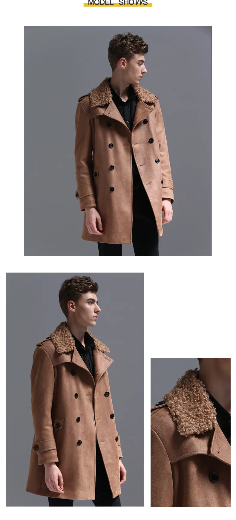 Suede Leather Trench Coat Men Windbreaker Warm Winter Cloak Mens Long Coat Plus Size 5xl 6xl Male Overcoat Korean Style Clothing