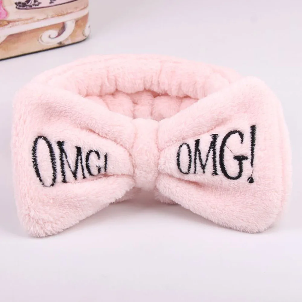 Light Pink Новая буква OMG коралловый флис мягкий бантик ободок мыть лицо ободок Девушки Женщины держатель тюрбан повязки для волос аксессуары для волос - Цвет: Light Pink