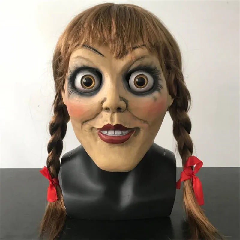 Популярная новинка, маска Annabelle 3 для косплея, реквизит на Хэллоуин для маленьких девочек, кукла Биск, ужас, дом с привидениями, латексная маска, вечерние, подарок