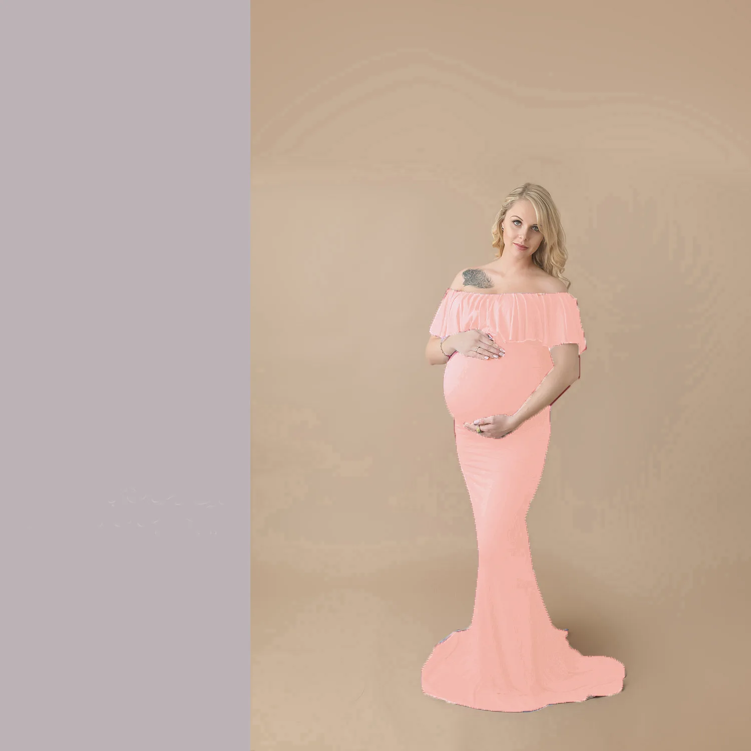 Платья для беременных женщин для фотосессии мерсеризованный хлопок платье для беременных женщин со шлейфом и гофрированным воротником Одежда для фотосессии