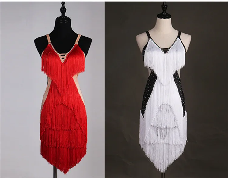 Сексуальное платье для латинских танцев, стразы, черный, белый, красный цвета, женское платье для сальсы, самбы, танго, бальных танцев