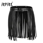 Юбка женская iEFiEL, с бахромой и кисточками, с двойной талией, на Хэллоуин, для ночного клуба, пояс из искусственной кожи