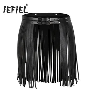 Юбка женская iEFiEL, с бахромой и кисточками, с двойной талией, на Хэллоуин, для ночного клуба, пояс из искусственной кожи