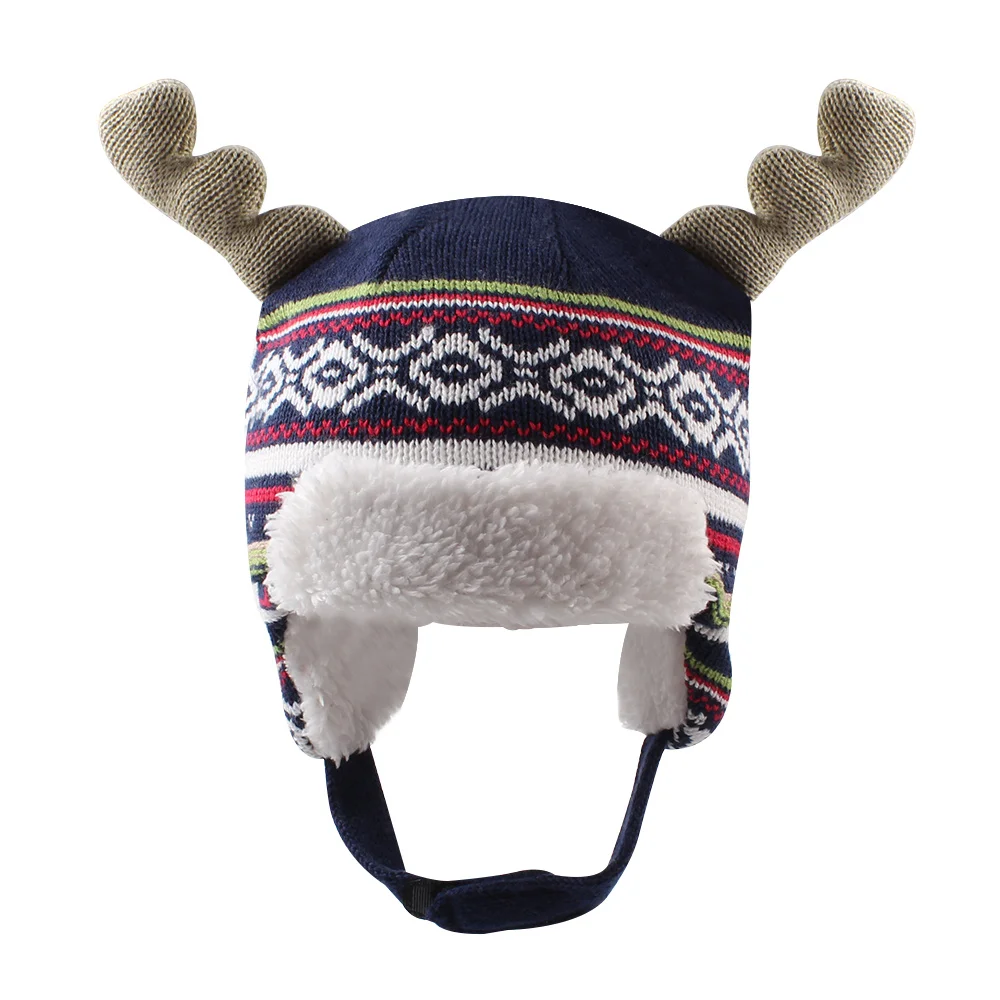Elk Christmas Baby Hat Cartoon Winter Beanie Knit Warm Boy Fleece Lined Cute Toddler Girls Boys Clothing | Детская одежда и обувь