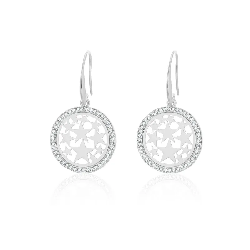 Silver Color Золотые круглые полые звезды висячие серьги для женщин прозрачная кристаллическая серьга новые модные ювелирные изделия вечерние pendientes mujer подарки оптом - Окраска металла: Silver Color