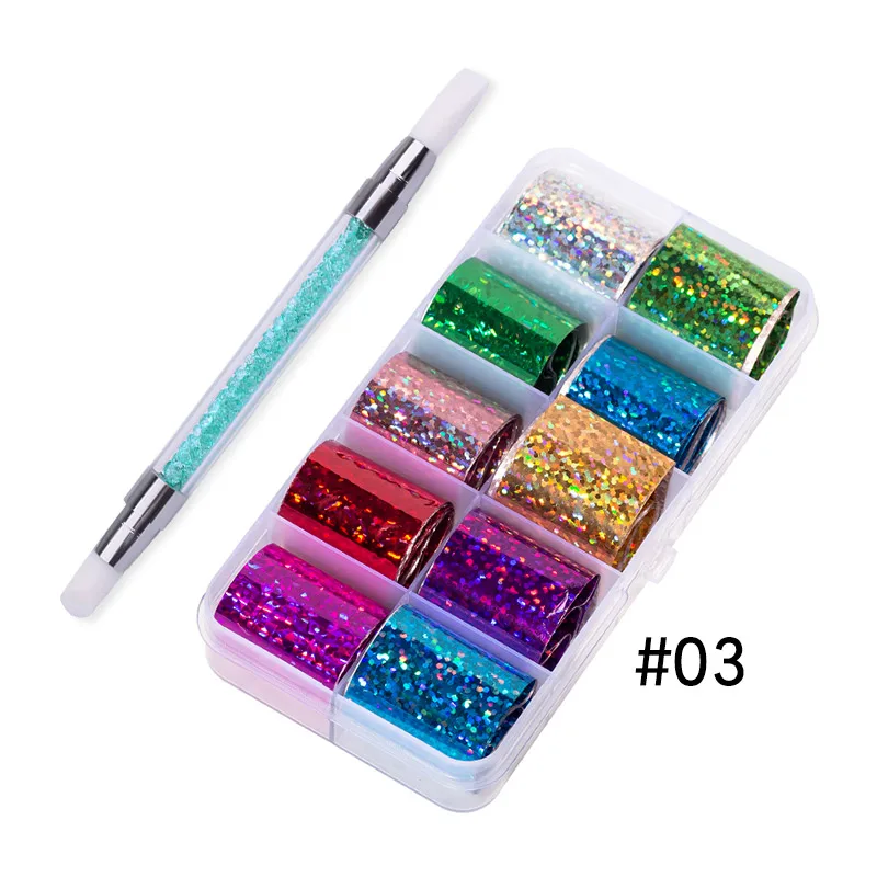 03 set Saviland DIY наклейки для ногтей декоративные советы Голографическая фольга для ногтей Набор ногтей переводная наклейка маникюрный набор гель лак для ногтей - Цвет: 03 set