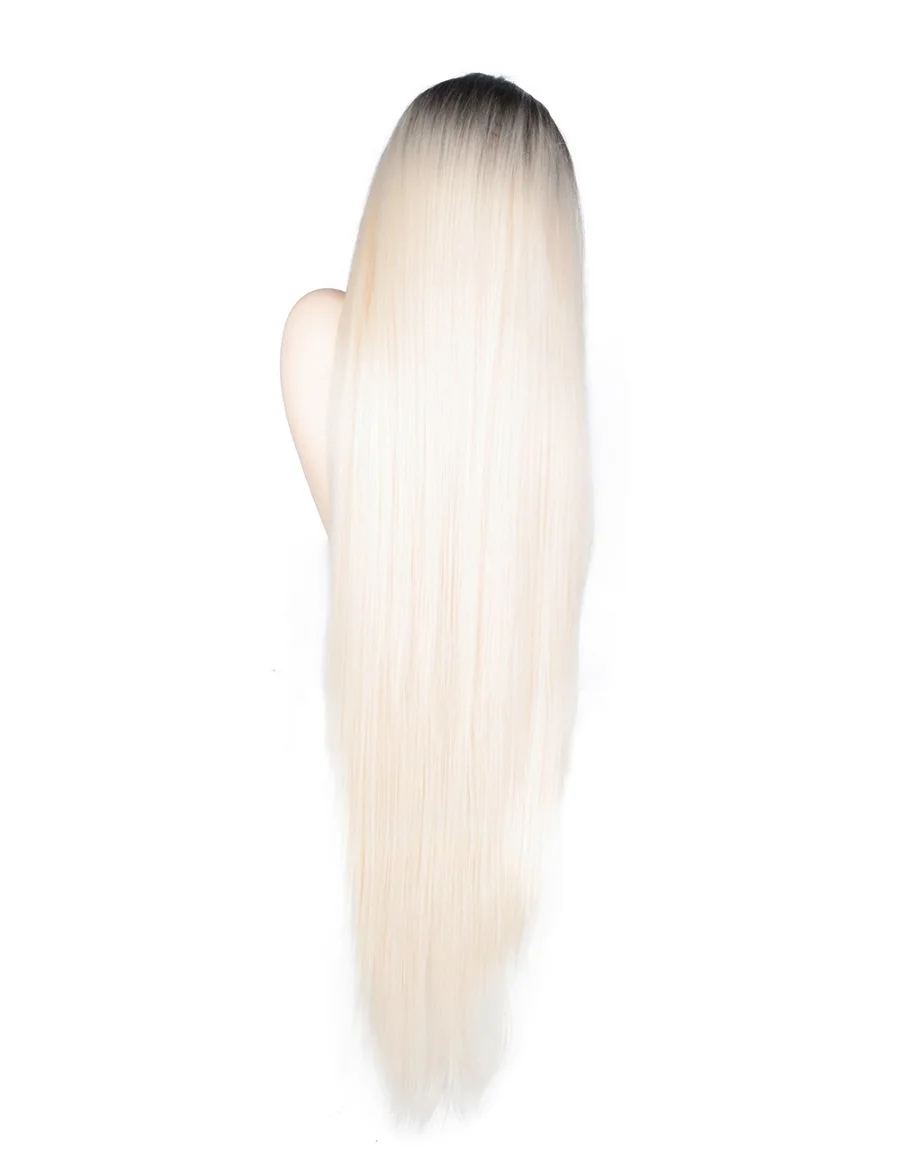 Ombre Blonde Топ 40 дюймов парик с длинными прямыми волосами термостойкие синтетические волокна косплей костюм парик девушки вечерние синтетические кружева FrontWig - Цвет: Ombre Blonde