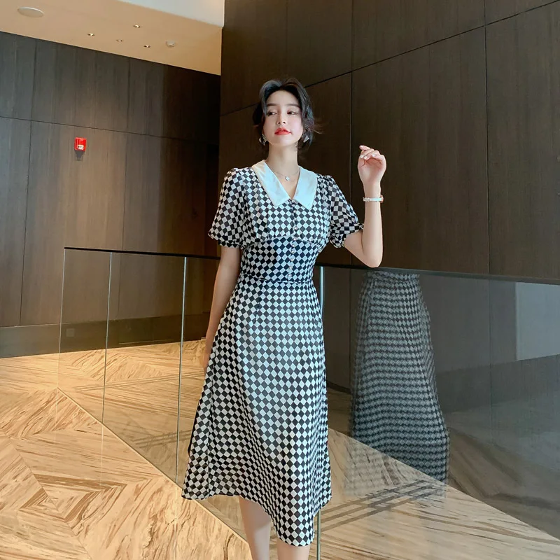 Шифоновый Классический Клетчатый костюм женский комплект 2 шт. летняя блузка с