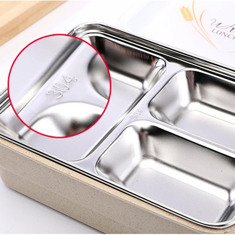 Портативный японский Ланч бокс Bento с 3 ячейками набор чайных ложек вилка стальные