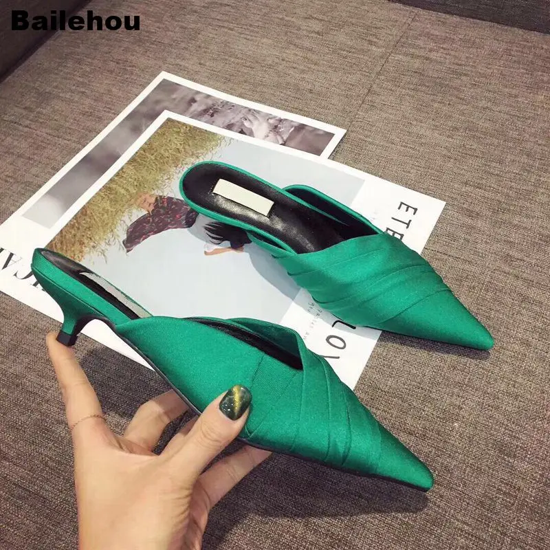 Bailehou/2019 г. весенние женские шлепанцы на каблуке обувь с острым носком низком