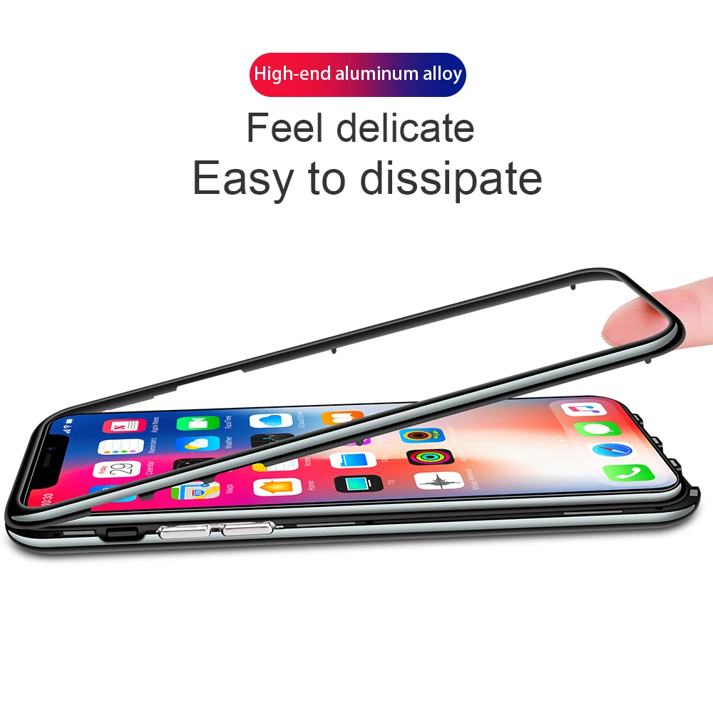 NYFundas для iphone X Магнитный адсорбционный флип металлический закаленное стекло