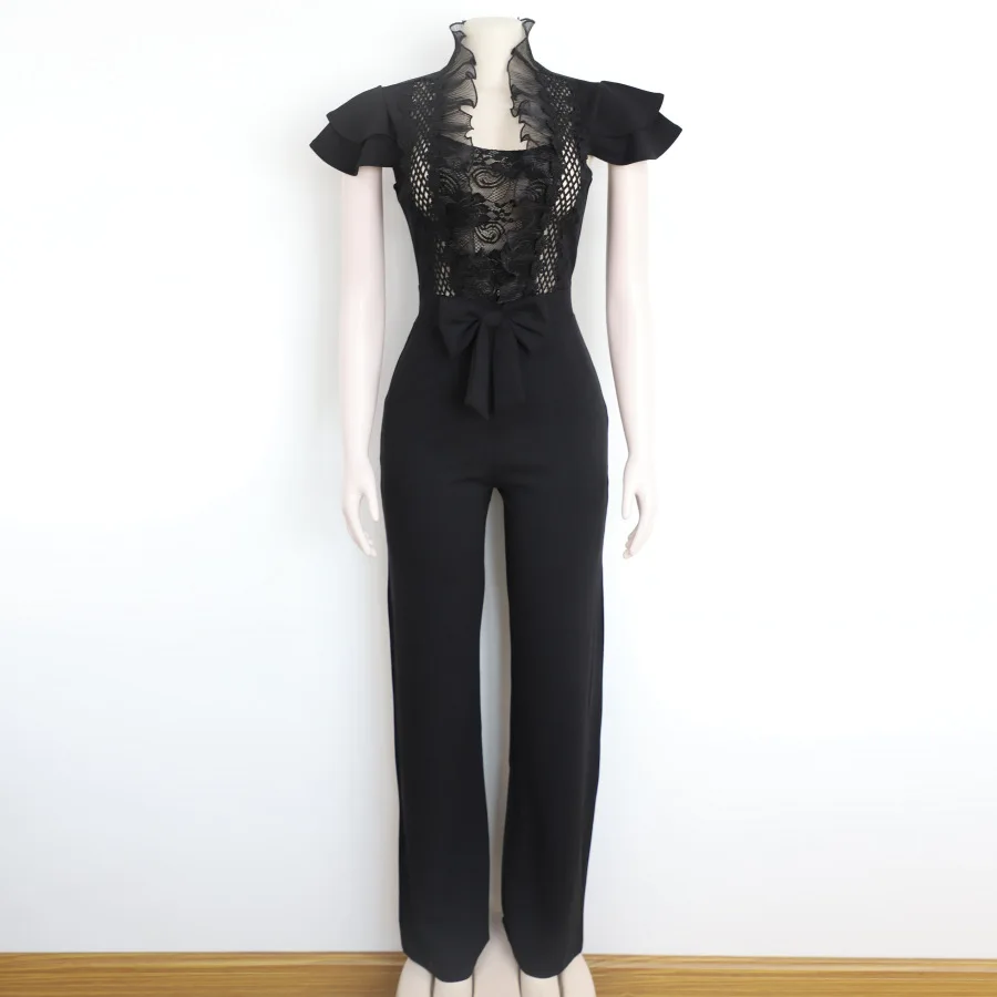 Женские сексуальные комбинезоны лоскутные кружевные сетчатые оборки с бантом