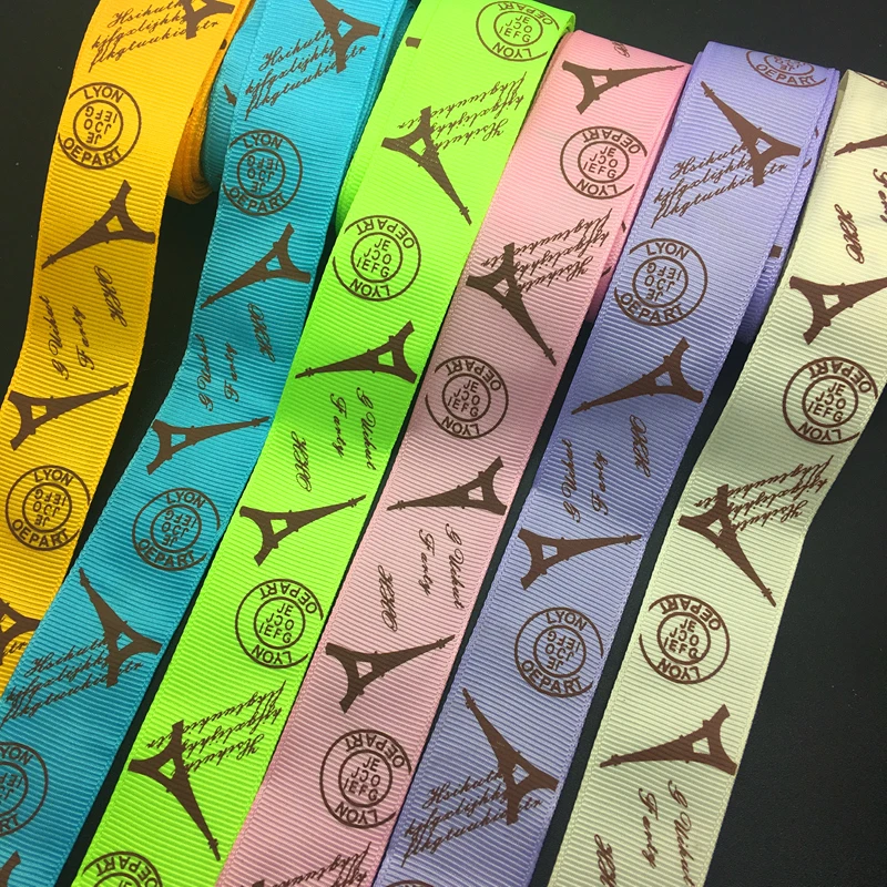 Оптовая продажа 5 ярдов 1 дюйм 25 мм широкая Эйфелева башня напечатанная лента бант