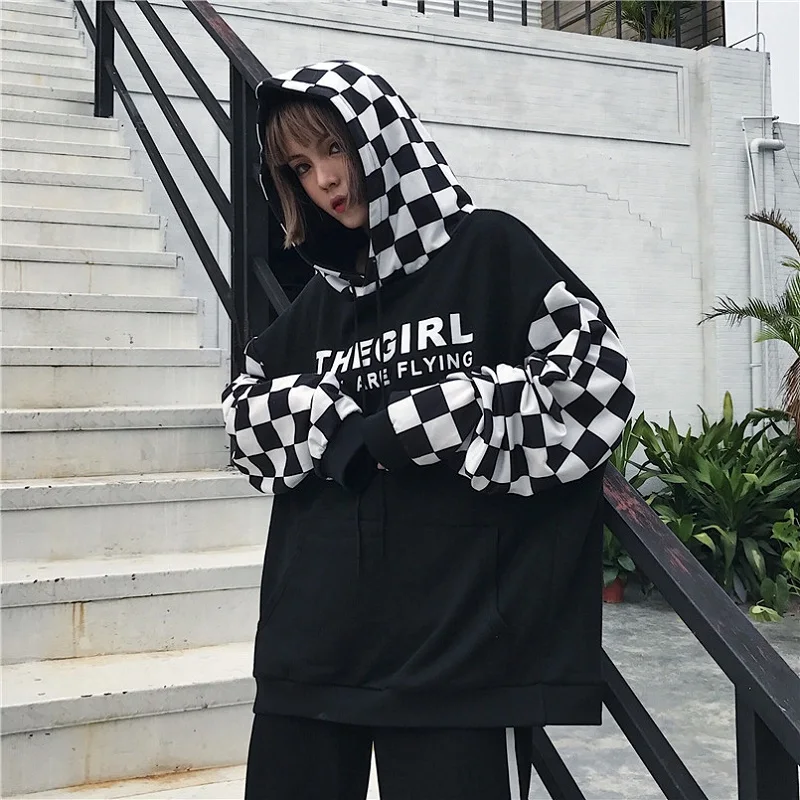 Новинка Осенняя Корейская уличная мода Harajuku winte ulzzang свободные клетчатые
