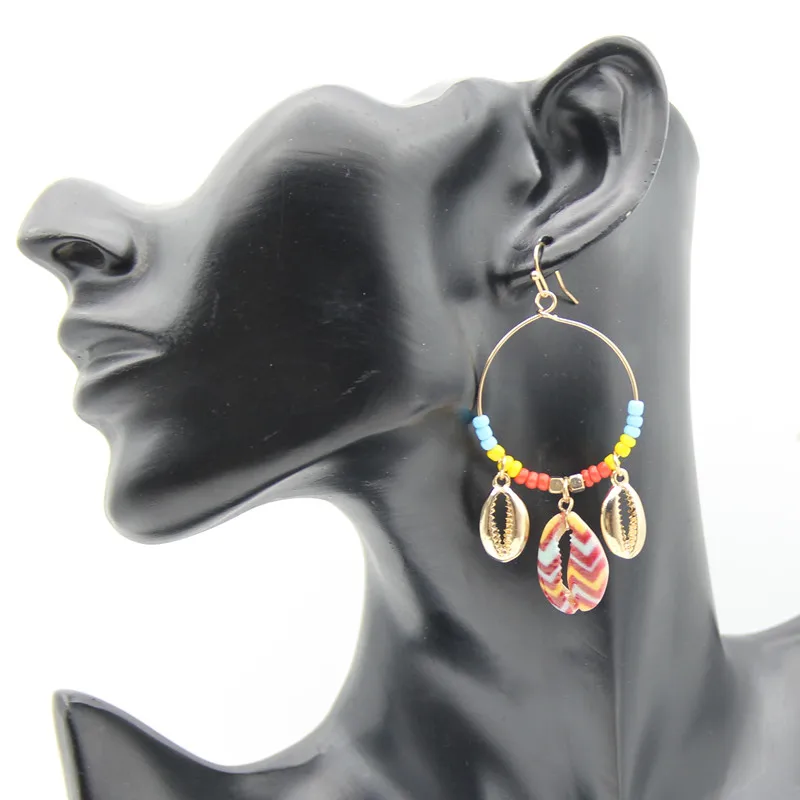Bohemia Gold Color Shell Earring For Women Big Geometric beads Long Drop Earrings Brincos 2019 New Fashion Summer Beach Jewelry | Украшения