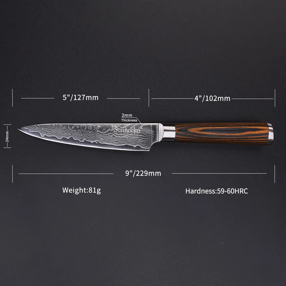 Sunnecko 2PCS Kitchen Knife Set Utility Santoku Knives Cutting Tools 73 Layers Damascus VG10 Steel Sharp Blade Color Wood Handle | Дом и сад
