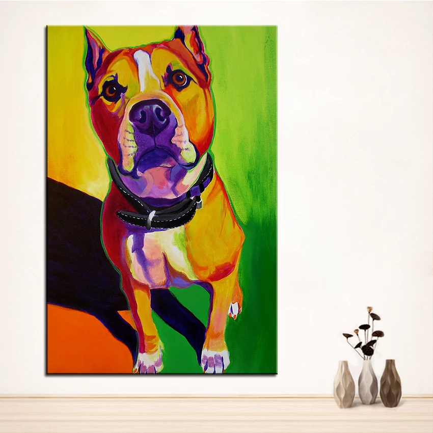 Картина маслом большого размера pit bull fifty Настенная картина для домашнего декора