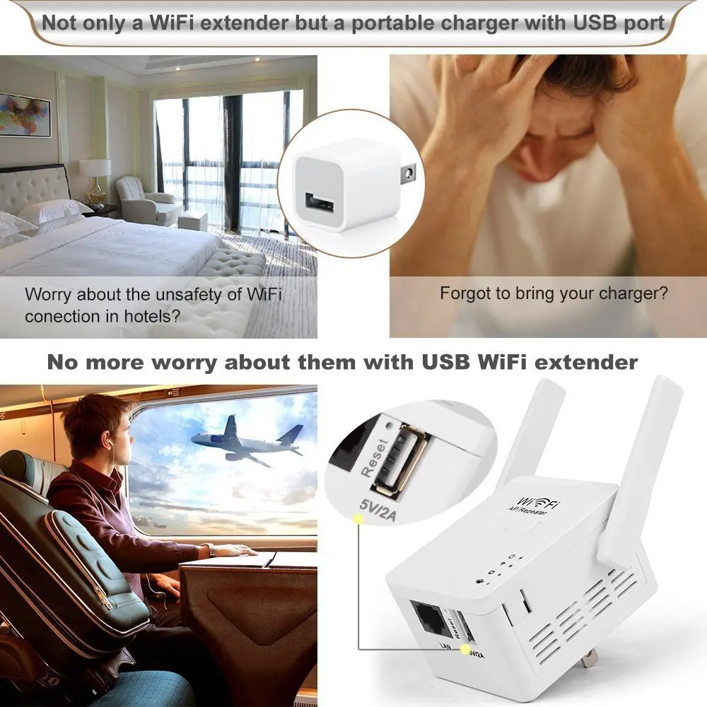 

KuWFi USB WiFi Repeater WiFi Range Wifi Extender With Micro USB2.0 Port 5V/2A Support Booster and AP Mode EU US UK AU Plug