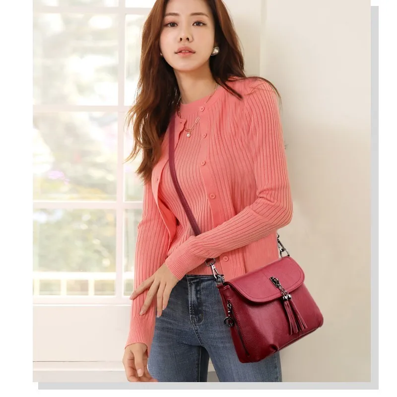 Женская кожаная сумка через плечо маленькая однотонная сумка-мессенджер с