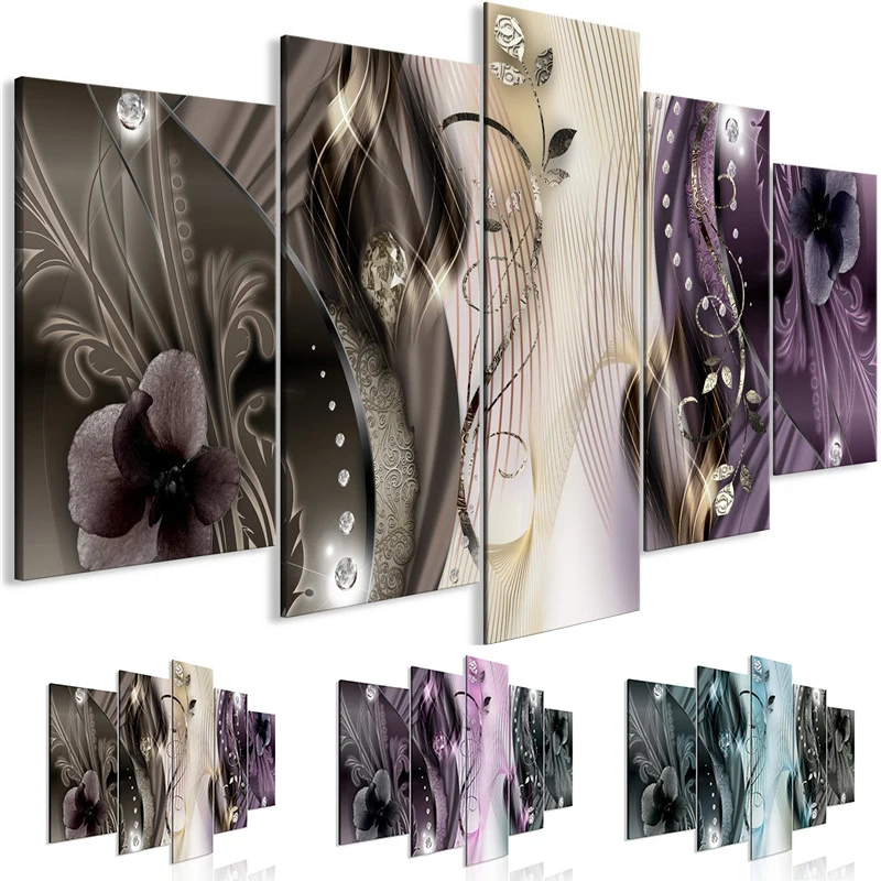 

HD Print 5 Pieces Abstract Wall Art Canvas Painting Flowers Posters and Prints Colorful Modular Pictures for Living Room Decor