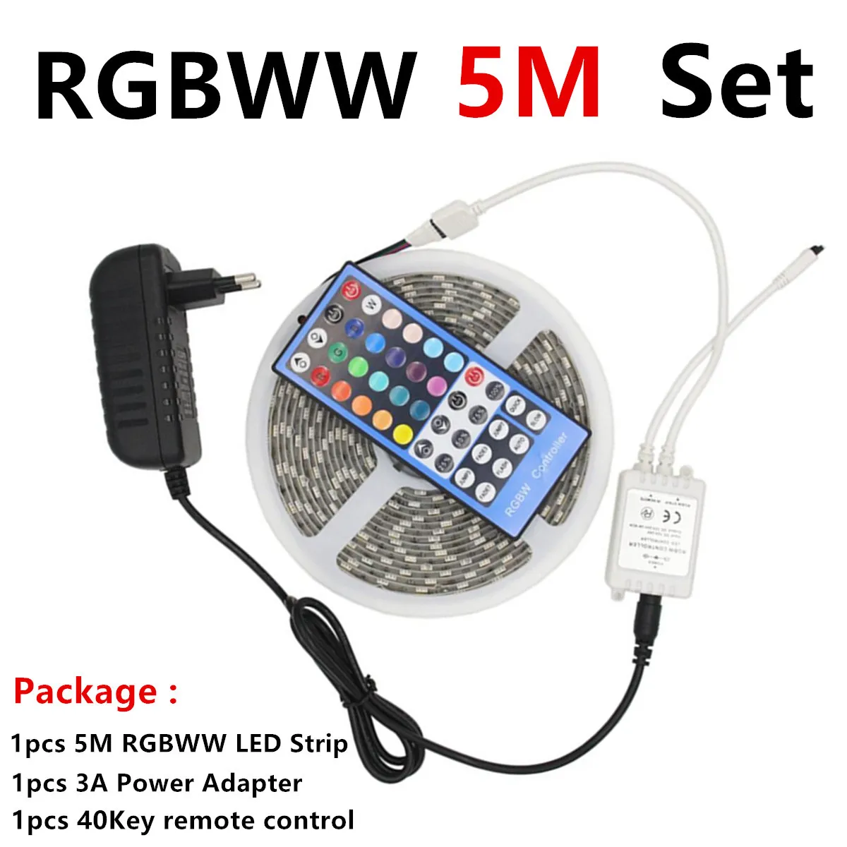 5M RGBWW Set 5050 RGB Светодиодная лента Водонепроницаемая DC 12 В 5 м RGBW RGBWW Светодиодная лента s светильник гибкий с питанием 3 А и дистанционным управлением - Испускаемый цвет: 5M RGBWW Set