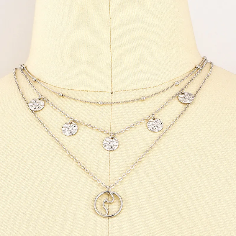 Женское винтажное ожерелье с бусинами многослойное цепочкой до ключиц и