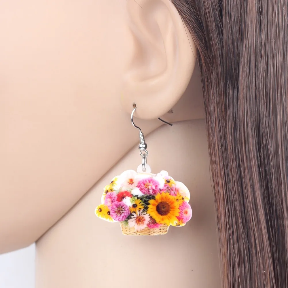 NEWEI Акрил Корзина Multi хризантемы цветок ромашка серьги падения мотаться