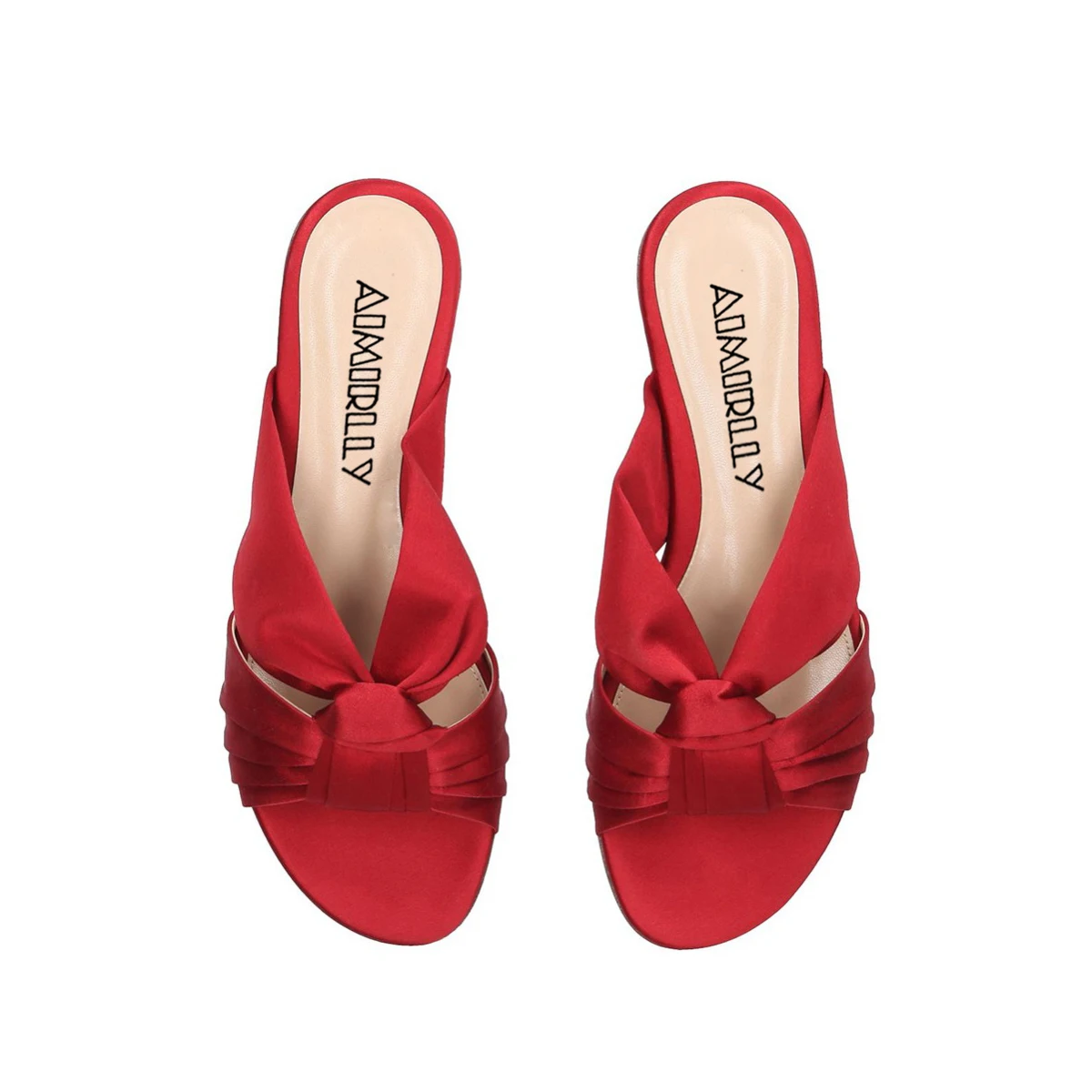 

Women's Shoe Flat MULES Sandals Peep Toe Knotted Flats Beach Slipper Summer Vacation Red Satin Comfortable Slip On