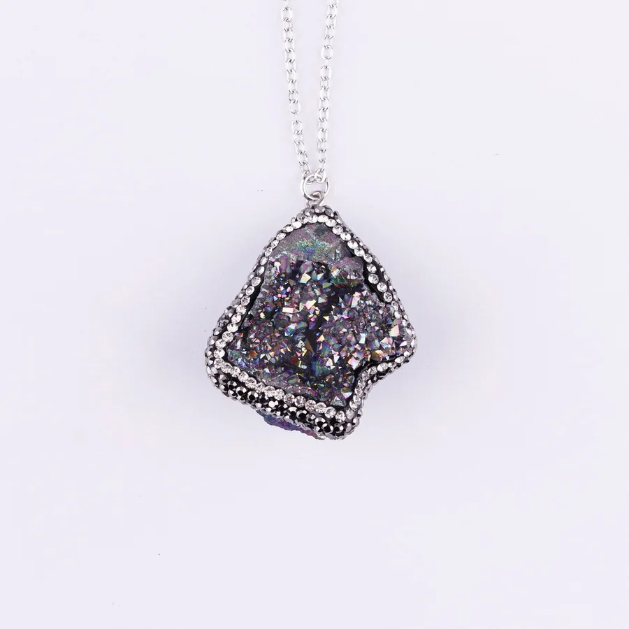 Стразы из пустого металла, украшенные кристаллами, Druzy колье с подвеской из кварца для женщин, каждый из них уникален - Окраска металла: Multicolor