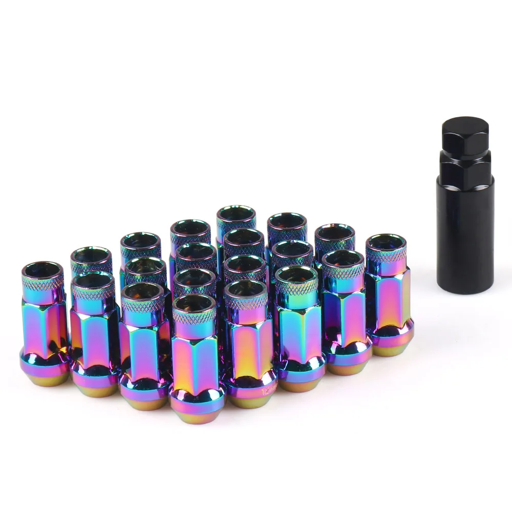 Neo chrome 20 штук M12 X 1,5 M12 X 1,25 Колесные гайки 47 мм железные гоночные гайки - Название цвета: Neo chrome