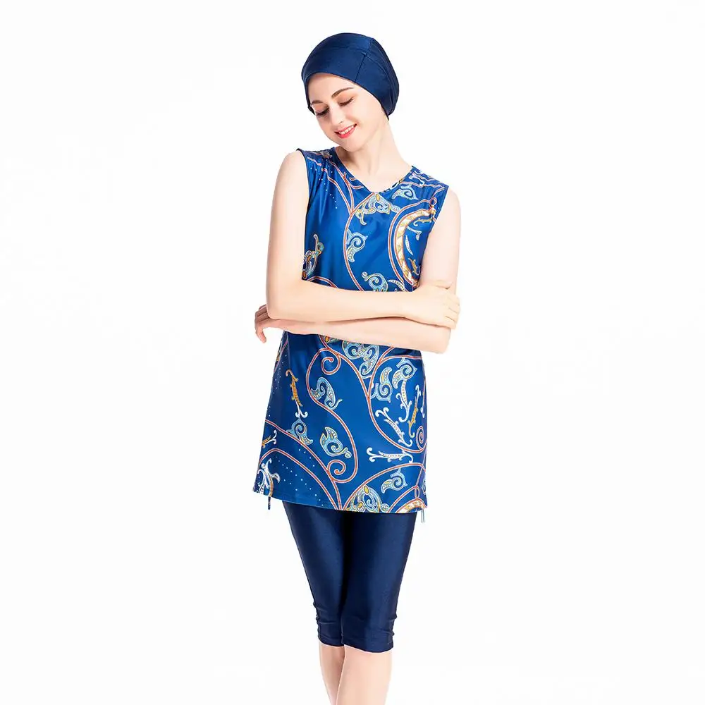 Мусульманская пляжная одежда Burkini Мусульманский купальник без рукавов с принтом
