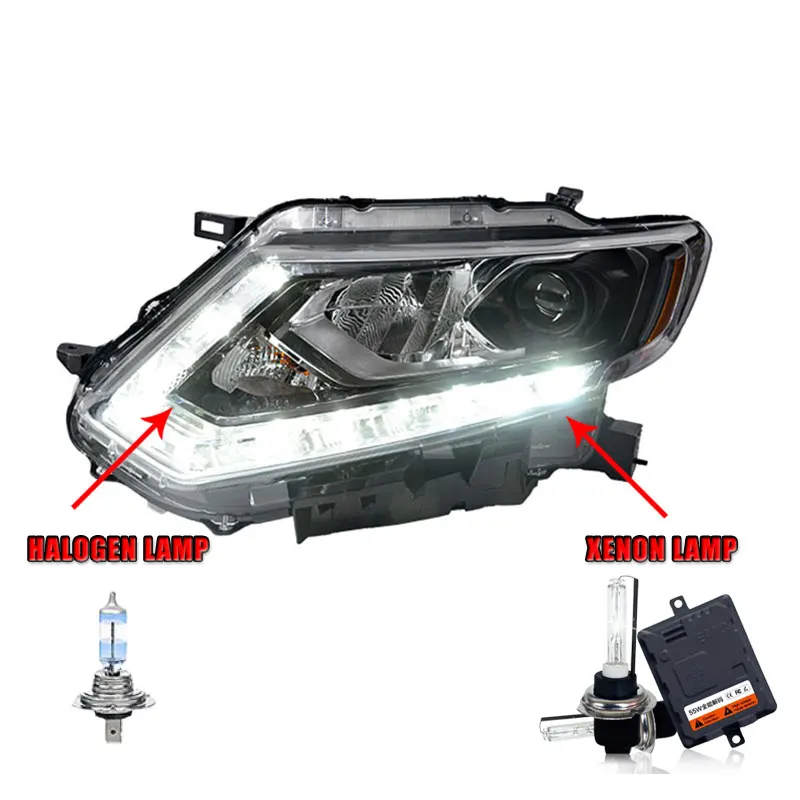 Halogen HighBeam 2 шт. автомобиля Стиль светодиодный фары для Nissan X-Trail для X-Trail фара светодиодный DRL объектив двойной луч H7 Ксеноновые bi Xenon объектива - Цвет: Halogen HighBeam
