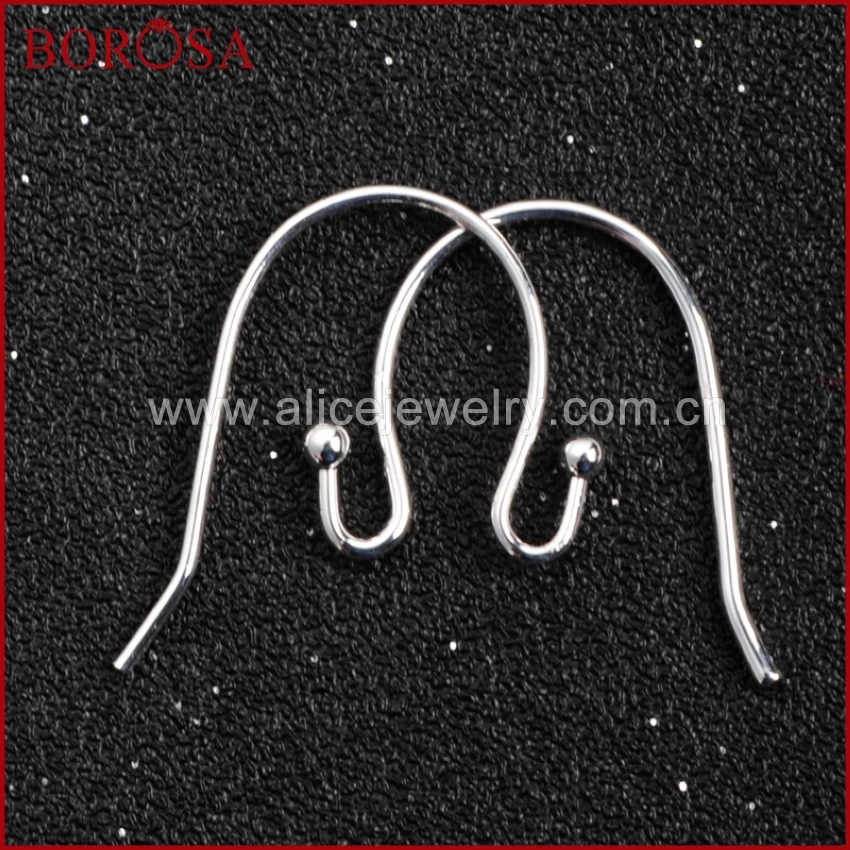 BOROSA Silver Color Metal Earring Hooks Ear Hooks Silver Color Hook Wire with Bead End For And Jewelry Finding DIY Acc PJ025