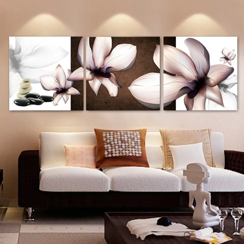 

3 Pieces Picture Painting Wall Art Room Decor Print Poster Light Flowers Wall Pictures for Living Room Canvas Painting Framed