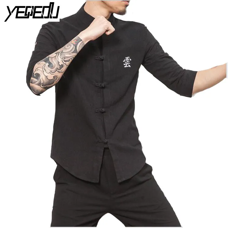 #2726 Лето 2018 льняная рубашка мужская черная/белый китайский Модная Chemise homme Большие