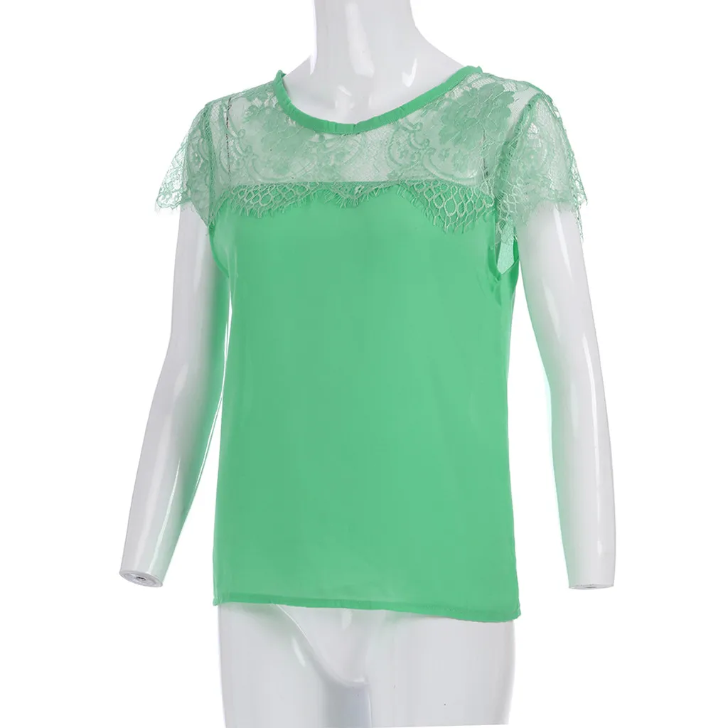 Blusas mujer de moda женская модная летняя однотонная кружевная рубашка с коротким рукавом Свободные топы шифоновая блузка
