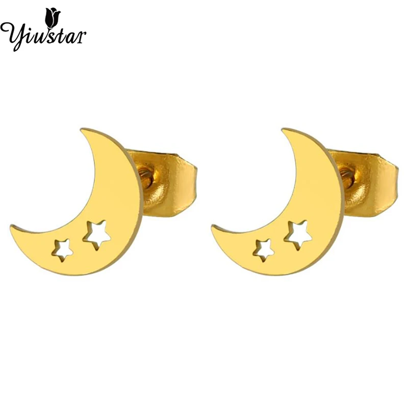 Серьги Yiustar из нержавеющей стали в форме Луны и сердца очаровательные милые