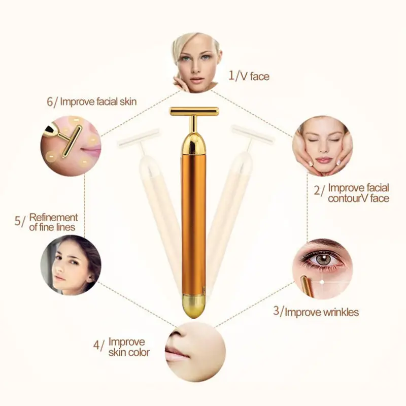 Электрический массажер для лица Beauty Bar с золотым импульсом 24 К вибрация 6000 Т
