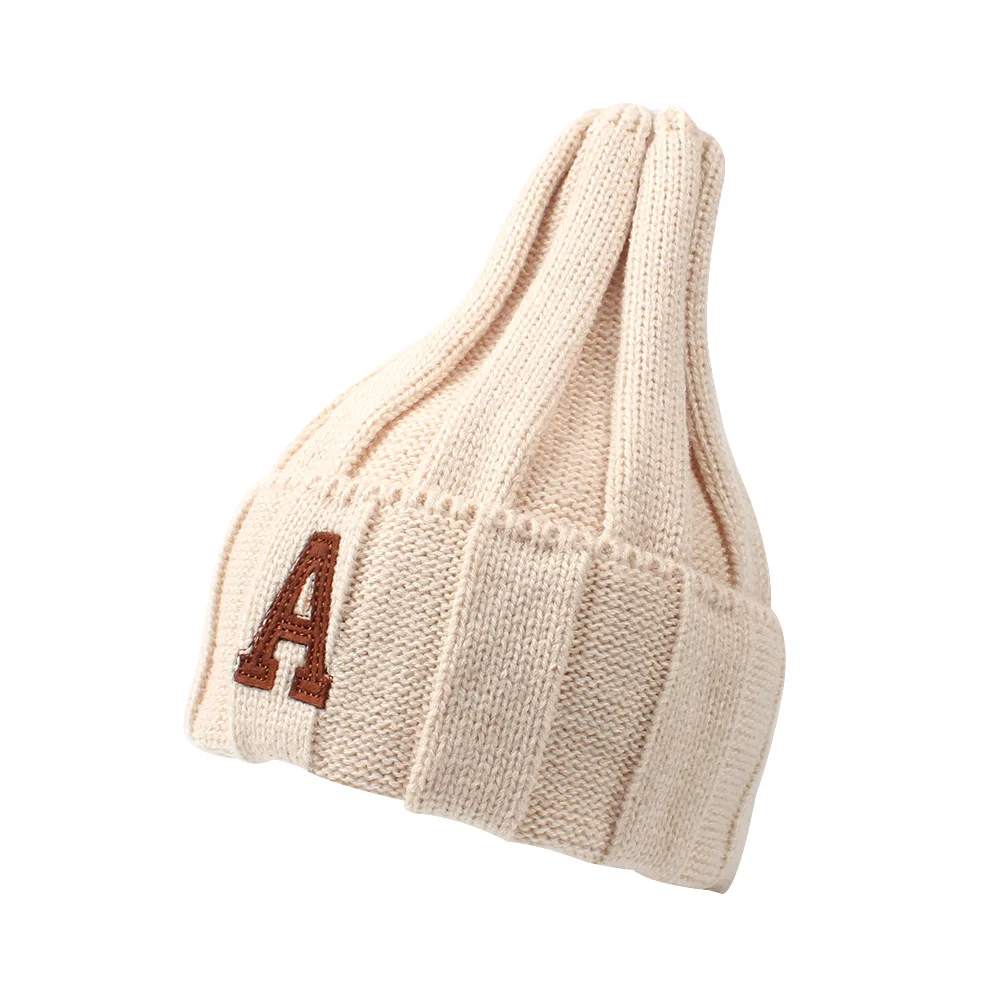 Fashion Knitted Baby Beanie Letter A Hip-Hop Hat For Girls Warm Spring Kids Boys Solid Color Casual Outdoor 2-4Y | Детская одежда и