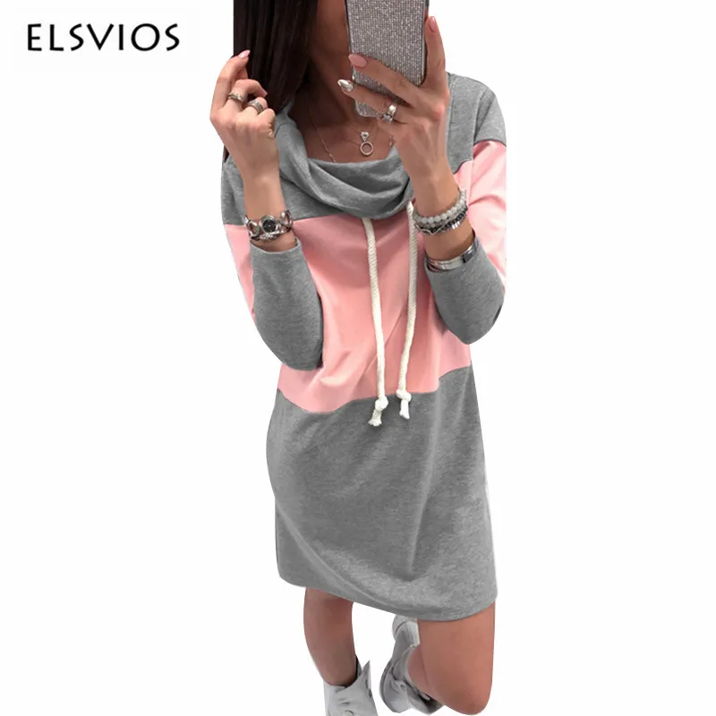 ELSVIOS 2017 осеннее Повседневное платье свитер для женщин с длинным рукавом серый
