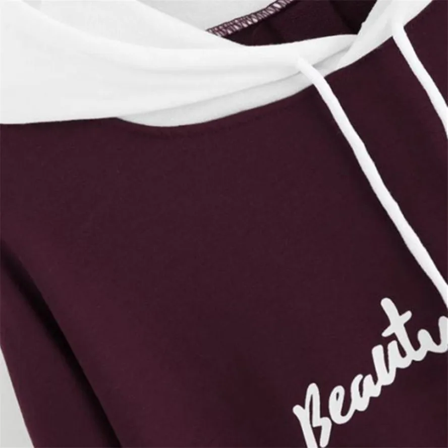 

FREE OSTRICH Women Hooded Jumper Patchwork Color Block Long Sleeve Sweatshirt Pullover Causal Tops Moletom Sudadera Mujer Oct13