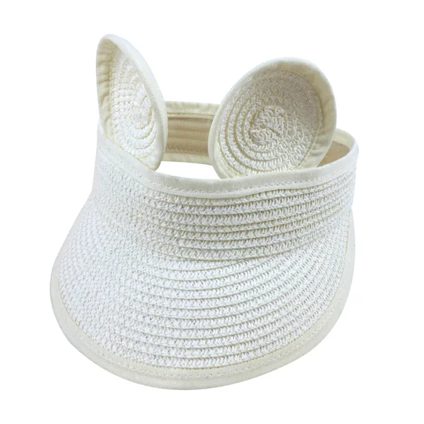 White round ears Складная детская шляпа с кроликом, летний соломенный козырек, Детская Милая регулируемая детская Солнцезащитная шляпа для мальчиков и девочек, 1 шт - Цвет: White round ears