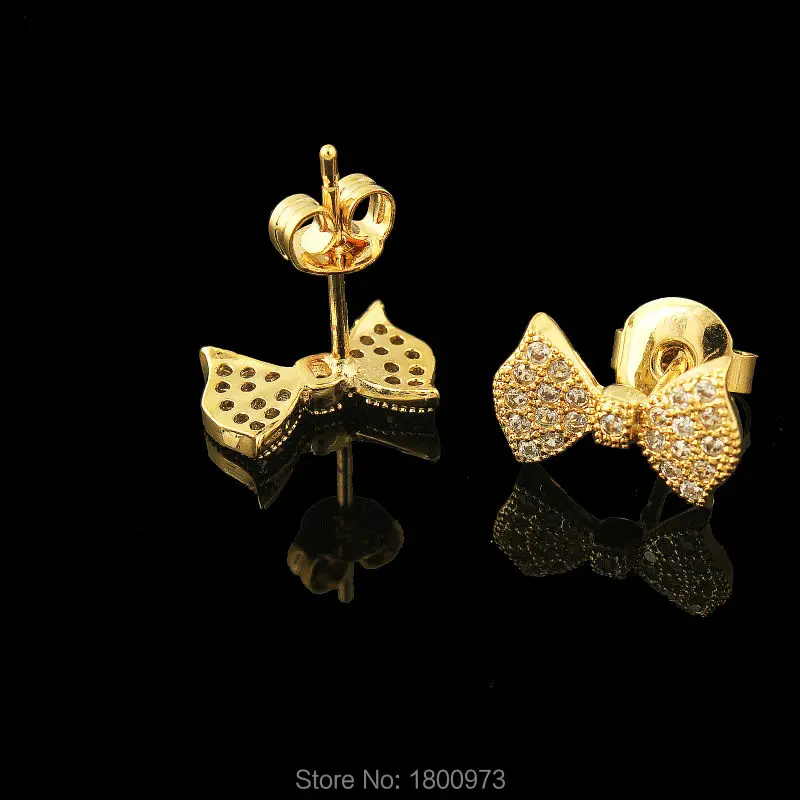 Adixyn золотые серьги с бантом для женщин и девушек. Серьги-гвоздики кристаллами