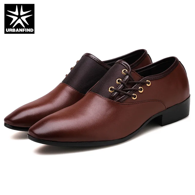 URBANFIND Designer Men Black Shoes Brand Oxfords Pointed Toe Male Dress Leather Wedding Italy Sapato Masculino 38-48 | Обувь