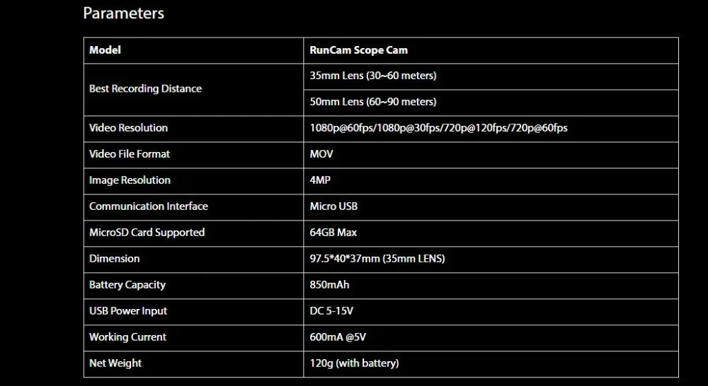 RunCam Scope Cam MOV DC 5 V-15 V 4MP HD камера 35 мм объектив Micro USB максимальная поддержка 64G SD для RC квадрокоптера RC пистолет игры