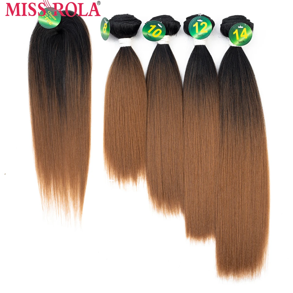 Miss Rola Synthetic Straight Hair Weft Ombre Colored Hair 8-14inch 4+1pcs/Pack 200g T1B/30 Weaving Bundles With Free Closure