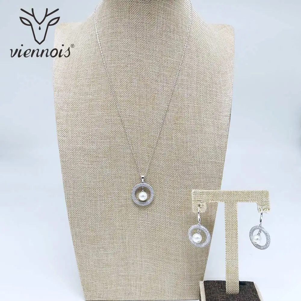 Viennois, серебряные, хрустальные стразы, искусственный жемчуг, серьги, круглый кулон, ожерелье, ювелирный набор, для свадьбы, вечеринки, для женщин