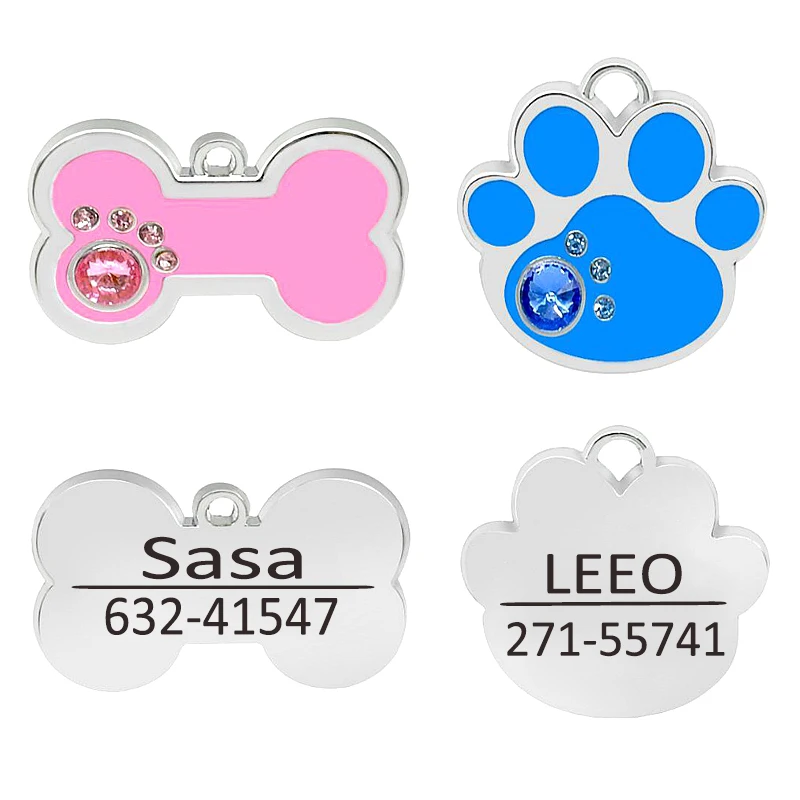Горный хрусталь персонализированные собака ID тег костяная лапа форма имя